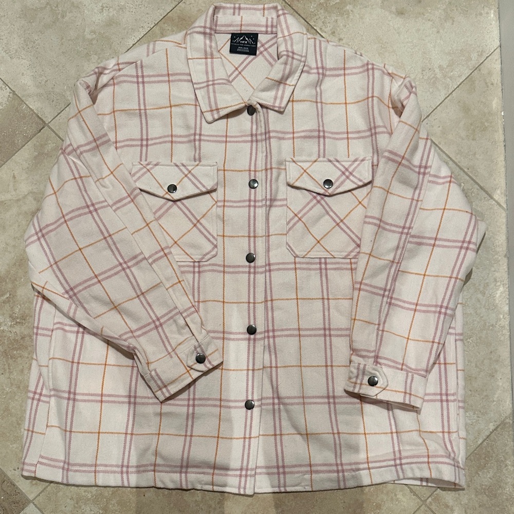 Women XXL Plaid SNAP UP Utility Jacket in Pink and Orange